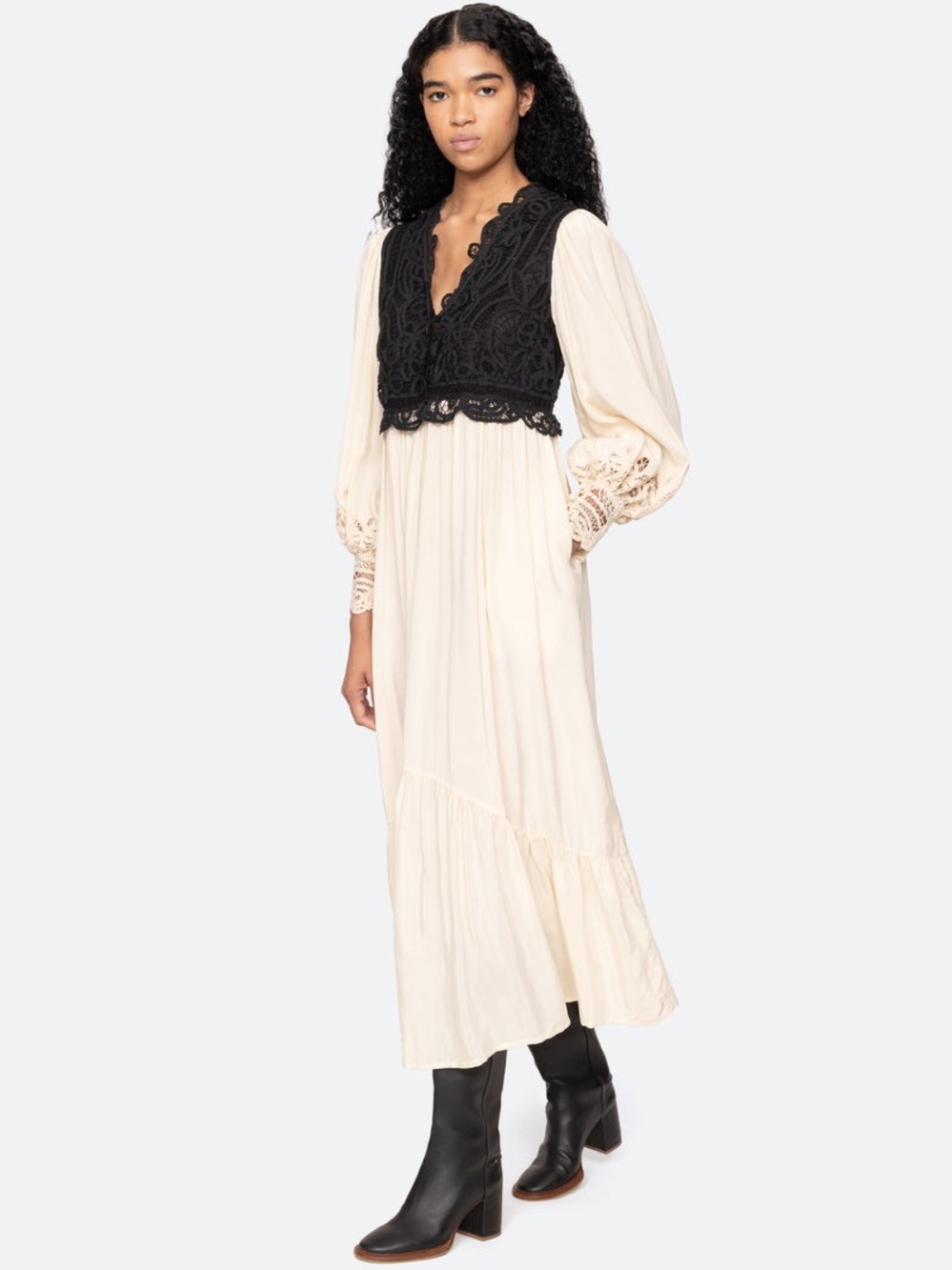 Sea New York Adelina combo cream Dress with Black Lace Bodice